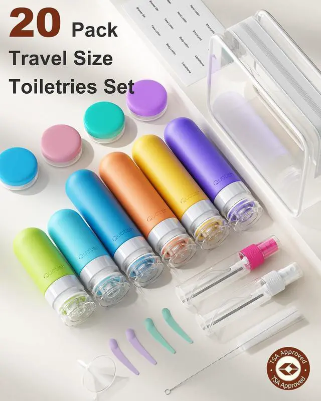Alt view image 2 of 7 - 20 Pack Travel Bottles for Toiletries, Original Patented, TSA Approved Travel Size Containers, Leak Proof Silicone Shampoo and Conditioner Bottles Women & Men, Airplane Cruise Essentials, Multi