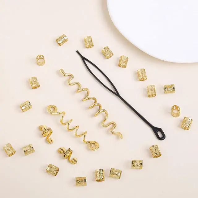 Alt view image 2 of 7 - TEBIEKOY 26pcs Gold Hair Accessories for Women Loc Hair Jewelry for Braids Metal Dreadlock Beads Set Snake Hair Clips Decoration Gold