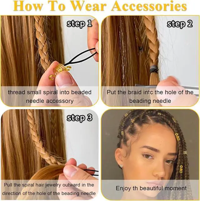 Alt view image 4 of 7 - TEBIEKOY 26pcs Gold Hair Accessories for Women Loc Hair Jewelry for Braids Metal Dreadlock Beads Set Snake Hair Clips Decoration Gold