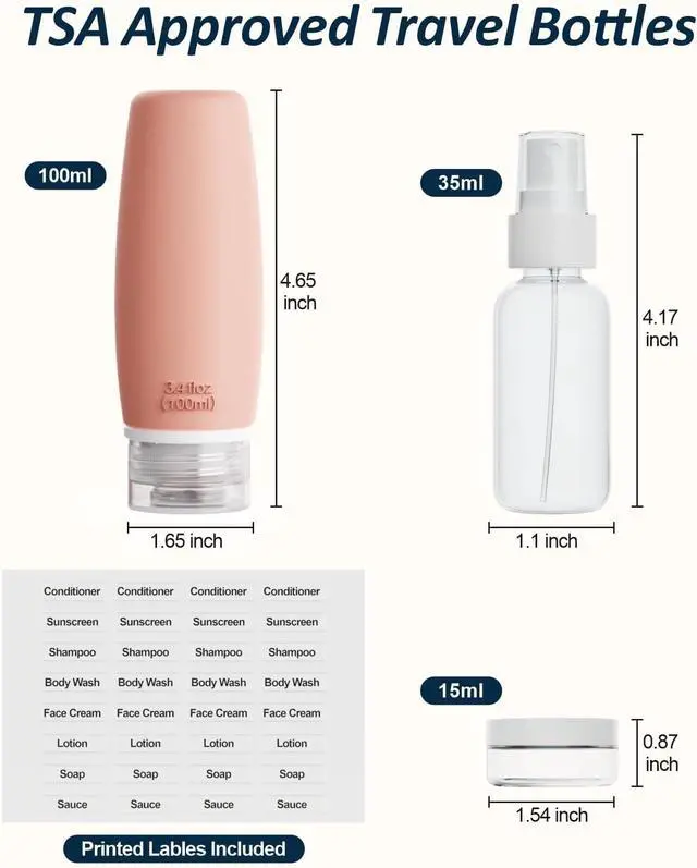 Alt view image 2 of 7 - PACKISM 6 Pack TSA Approved Travel Bottles Set - 3.4 oz Silicone Containers | Leak Proof, BPA-Free, Refillable for Shampoo Lotion Body Wash, Squeeze Control & Wide Fill Opening for Flights Gym Hotel