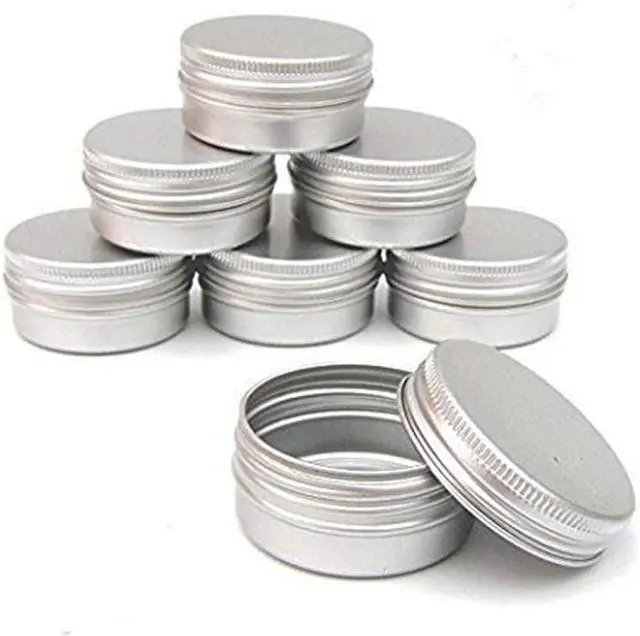 Main image of 1-Ounce Metal Tins Screw Top Flat Aluminum Silver Slide Round Tin Containers For Lip Balm,Crafts,Cosmetic,Candles,Travel Storage Kit (Pack of 10)