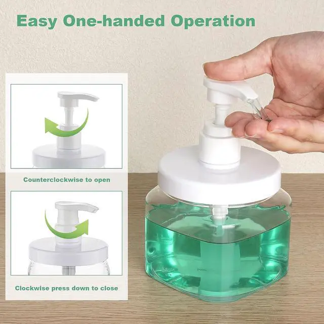 Alt view image 4 of 6 - Pump Bottle Dispenser 2 Pack 550ml/18.6oz Lotion Dispenser, Clear | Wide Mouth, Plastic Refillable, Empty Bathroom Shower Containers, For Hand Wash Shampoo Conditioner