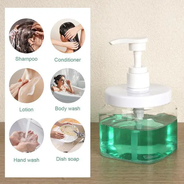 Alt view image 6 of 6 - Pump Bottle Dispenser 2 Pack 550ml/18.6oz Lotion Dispenser, Clear | Wide Mouth, Plastic Refillable, Empty Bathroom Shower Containers, For Hand Wash Shampoo Conditioner