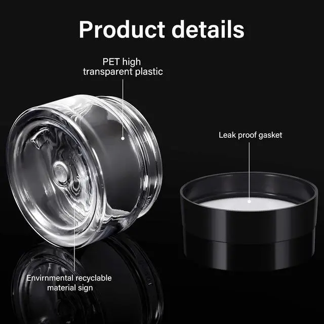 Alt view image 3 of 6 - Patelai 4 Pcs Plastic Jars Wide Mouth with Lids,1 Ounce,Black | Travel Size for Creams Oils, Clear Round Storage Cosmetics Containers, Leak Proof Screw on Lids for Makeup Beauty DIY