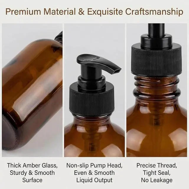 Alt view image 5 of 7 - 250ML 8oz Empty Refillable Amber Glass Bottle Bottle with Black Lotion Pump Lotion Dispenser Round Glass Bottles for Essential Oils Aromatherapy DIY Home Kitchen