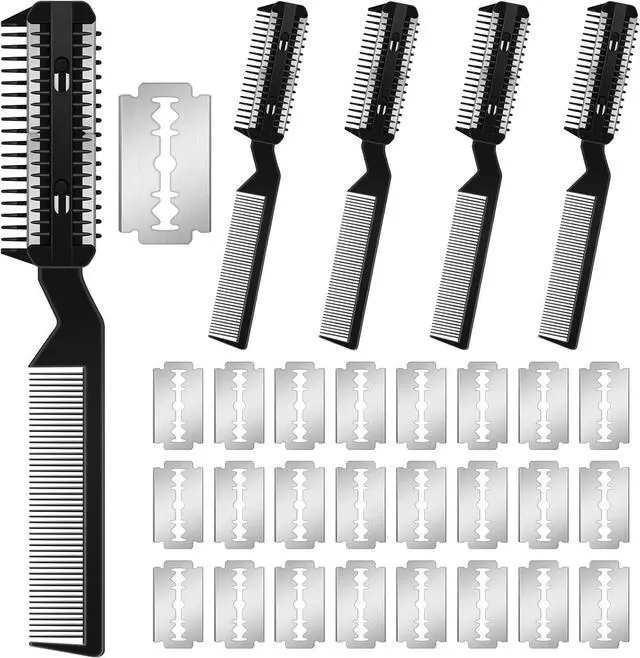 Main image of Yinkin 5-Piece Dog Hair Razor Comb with 25 Extra Blades - Manual Pet Grooming Tool for Dogs & Cats (Black)