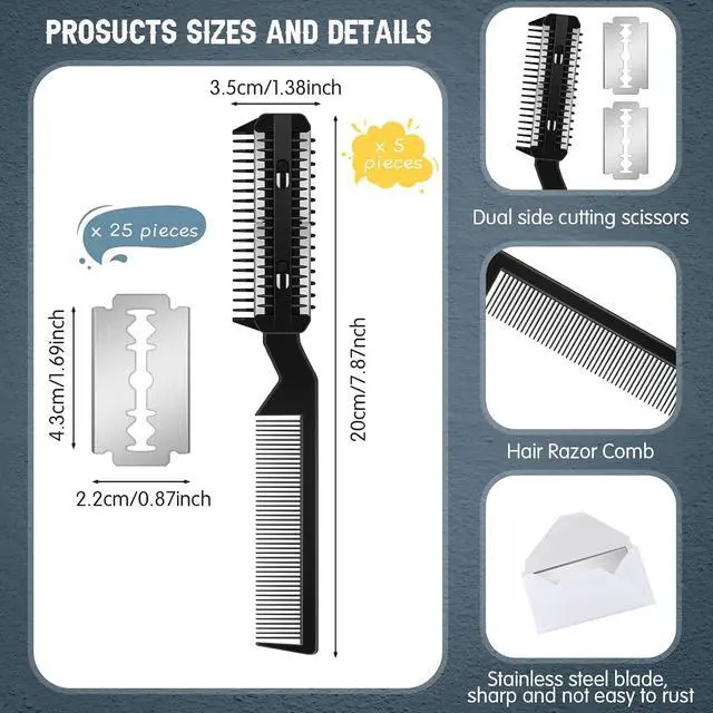 Alt view image 2 of 6 - Yinkin 5-Piece Dog Hair Razor Comb with 25 Extra Blades - Manual Pet Grooming Tool for Dogs & Cats (Black)