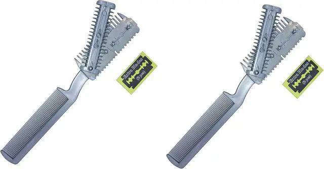 Alt view image 2 of 5 - 2-Pack Manual Pet Hair Trimmer for Dogs & Cats - Quiet Razor with Extra Blades, Comb Attachment - Comfortable Grip, Safe for All Coat Types