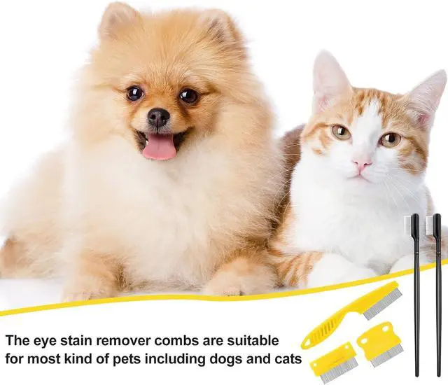 Alt view image 6 of 7 - 5 Pieces Dog Eye Combs Tear Stain Remover Combs Pet Grooming Comb for Small Dogs Gently Removing Eye Mucus and Crust (Yellow, Black)