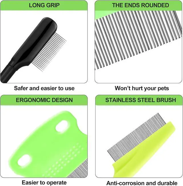 Alt view image 3 of 7 - 5 Pieces Dog Eye Combs Tear Stain Remover Combs Pet Grooming Comb for Small Dogs Gently Removing Eye Mucus and Crust (Green, Black)