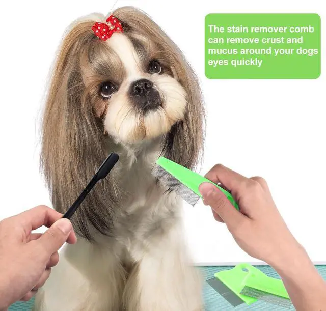 Alt view image 6 of 7 - 5 Pieces Dog Eye Combs Tear Stain Remover Combs Pet Grooming Comb for Small Dogs Gently Removing Eye Mucus and Crust (Green, Black)