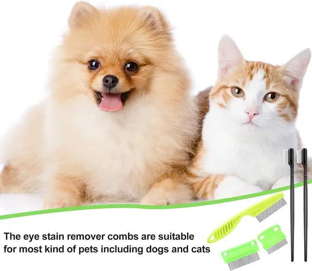 Alt view image 7 of 7 - 5 Pieces Dog Eye Combs Tear Stain Remover Combs Pet Grooming Comb for Small Dogs Gently Removing Eye Mucus and Crust (Green, Black)