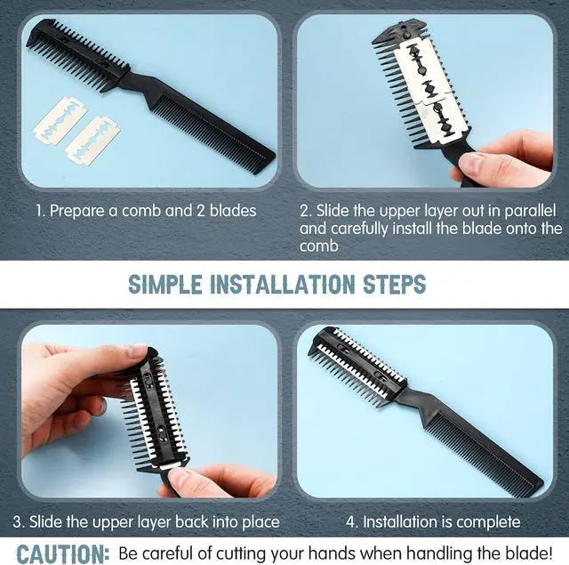 Alt view image 3 of 6 - Yinkin 5-Piece Dog Hair Razor Comb with 25 Extra Blades - Manual Pet Grooming Tool for Dogs & Cats (Black)