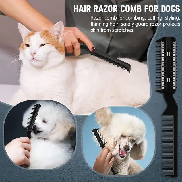 Alt view image 5 of 6 - Yinkin 5-Piece Dog Hair Razor Comb with 25 Extra Blades - Manual Pet Grooming Tool for Dogs & Cats (Black)