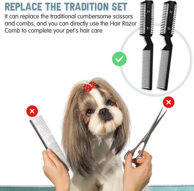 Alt view image 6 of 6 - Yinkin 5-Piece Dog Hair Razor Comb with 25 Extra Blades - Manual Pet Grooming Tool for Dogs & Cats (Black)