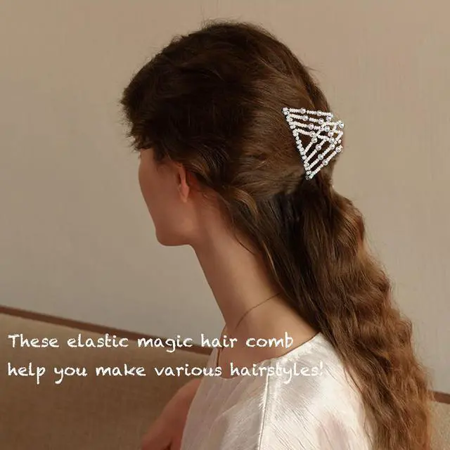 Alt view image 2 of 6 - 5 Pieces Magic Hair Comb Stretchy Double Comb Elastic Beaded Hair Clips for Women Girls Vintage Hairstyle Multipurpose Hair Accessories