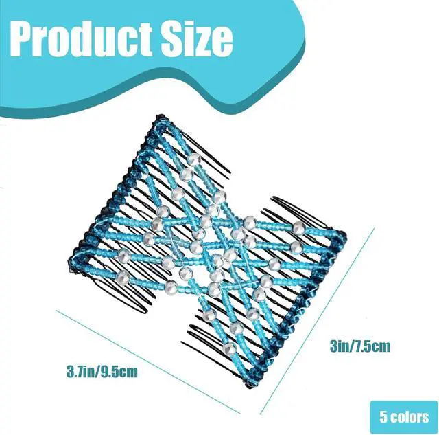 Alt view image 3 of 6 - 5 Pieces Magic Hair Comb Stretchy Double Comb Elastic Beaded Hair Clips for Women Girls Vintage Hairstyle Multipurpose Hair Accessories
