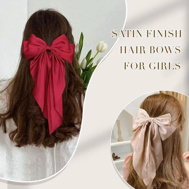 Alt view image 2 of 7 - 10 PCS Large Hair Ribbon Barrettes with Long Tails for Women & Girls, TOKUFAGU Vintage French Hair Accessories - Bow Clips in 10 Colors (Set A)