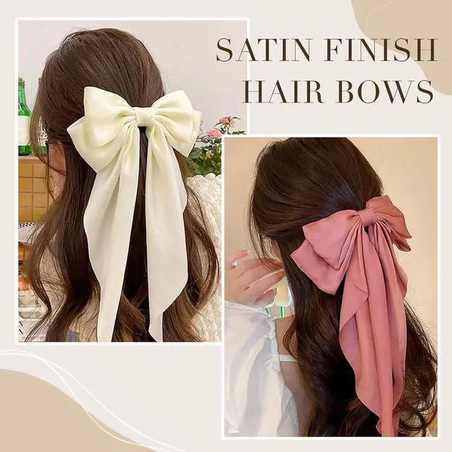 Alt view image 4 of 7 - 10 PCS Large Hair Ribbon Barrettes with Long Tails for Women & Girls, TOKUFAGU Vintage French Hair Accessories - Bow Clips in 10 Colors (Set A)