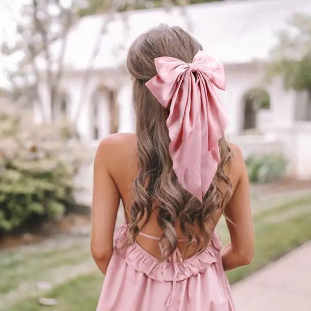 Alt view image 7 of 7 - 10 PCS Large Hair Ribbon Barrettes with Long Tails for Women & Girls, TOKUFAGU Vintage French Hair Accessories - Bow Clips in 10 Colors (Set A)