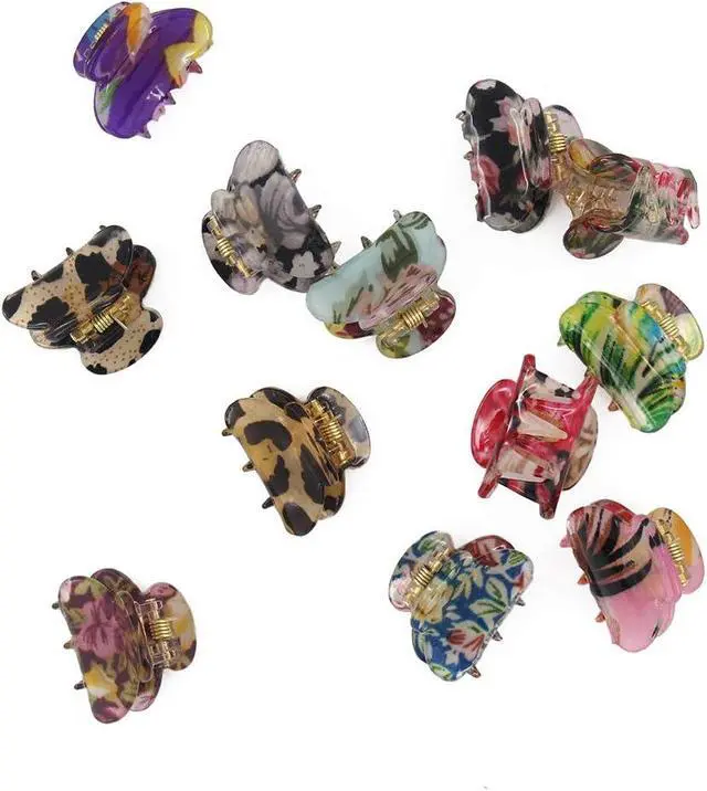 Alt view image 2 of 7 - Mini 1.2 inch Plastic No-Slip Grip Jaw Hair Clip,Floral Printed Small Acrylic Hair Claw Clips for Girls and Women,Pack of 12