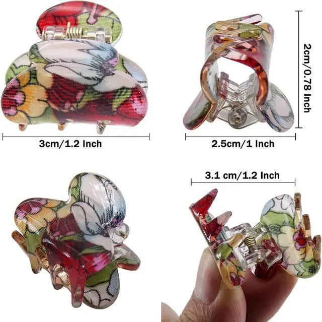 Alt view image 3 of 7 - Mini 1.2 inch Plastic No-Slip Grip Jaw Hair Clip,Floral Printed Small Acrylic Hair Claw Clips for Girls and Women,Pack of 12