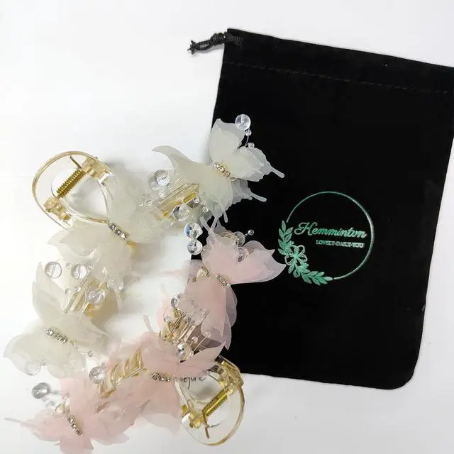 Alt view image 2 of 7 - Set 2pcs Elegant Butterfly Hair Clips, Pearl Decorated Crab Claw Hairpins, White Wedding Hair Accessories, 4.92 x 2.55 inches