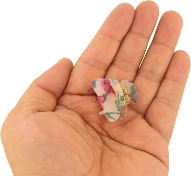 Alt view image 7 of 7 - Mini 1.2 inch Plastic No-Slip Grip Jaw Hair Clip,Floral Printed Small Acrylic Hair Claw Clips for Girls and Women,Pack of 12