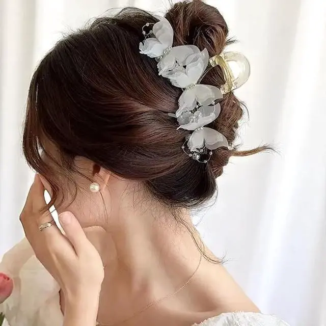 Alt view image 3 of 7 - Set 2pcs Elegant Butterfly Hair Clips, Pearl Decorated Crab Claw Hairpins, White Wedding Hair Accessories, 4.92 x 2.55 inches