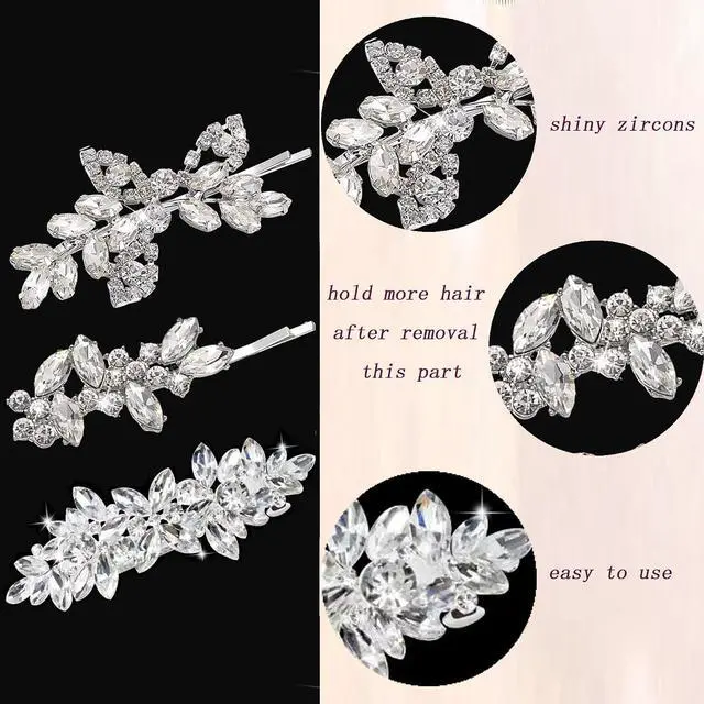 Alt view image 3 of 6 - Hair Barrettes for Women Crystal Rhinestones Hair Clips for Thin Thick Hair Pins French Hair Accessories White Sparkly Wedding Hair Jewelry for Women