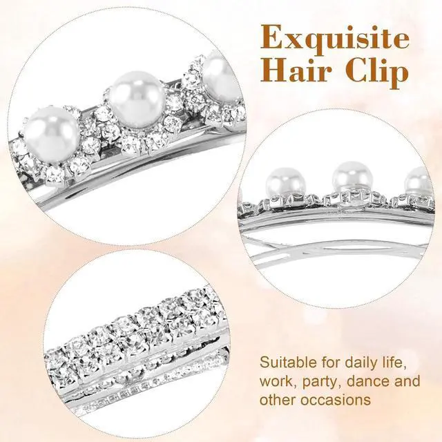 Alt view image 4 of 6 - Hair Barrettes for Women Crystal Rhinestones Hair Clips for Thin Thick Hair Pins French Hair Accessories White Sparkly Wedding Hair Jewelry for Women