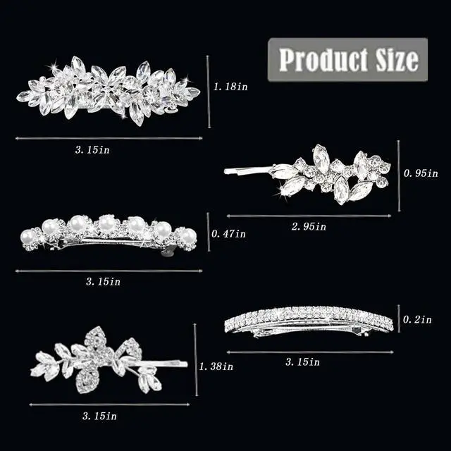 Alt view image 2 of 6 - Hair Barrettes for Women Crystal Rhinestones Hair Clips for Thin Thick Hair Pins French Hair Accessories White Sparkly Wedding Hair Jewelry for Women