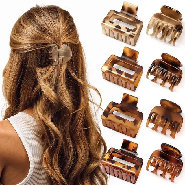 Main image of 8 PCS Small Hair Clips for Women Girls, Square Medium Hair Claw Clips | Cute Leopard Print Jaw Clips for Thin Fine Hair Half Up Styling, Strong Hold Non slip Hair Accessories for Gifts, Tortoise