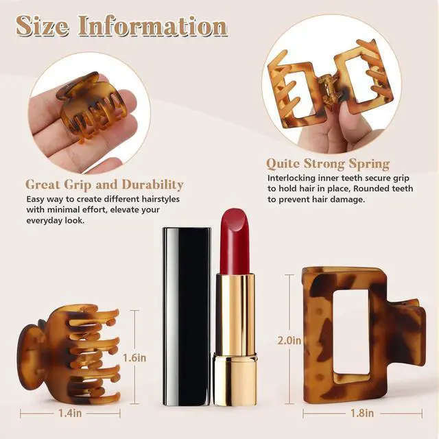 Alt view image 3 of 7 - 8 PCS Small Hair Clips for Women Girls, Square Medium Hair Claw Clips | Cute Leopard Print Jaw Clips for Thin Fine Hair Half Up Styling, Strong Hold Non slip Hair Accessories for Gifts, Tortoise