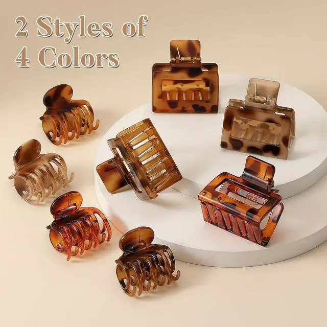 Alt view image 2 of 7 - 8 PCS Small Hair Clips for Women Girls, Square Medium Hair Claw Clips | Cute Leopard Print Jaw Clips for Thin Fine Hair Half Up Styling, Strong Hold Non slip Hair Accessories for Gifts, Tortoise