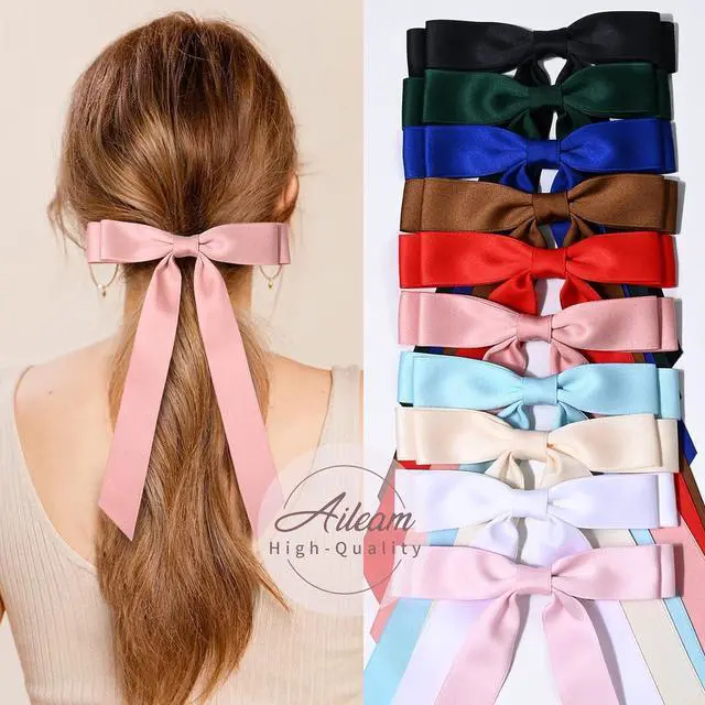Alt view image 2 of 7 - 10PCS Silky Satin Hair Bows Hair Clip Ribbon Accessories Ponytail Holder Slides Metal Clips French Barrette Hair Bow for Women Girls Toddlers Teens Kids