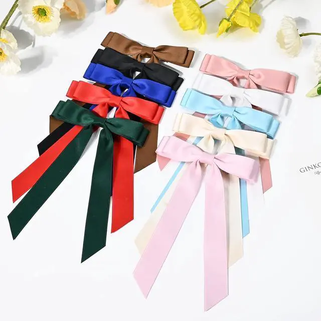 Alt view image 5 of 7 - 10PCS Silky Satin Hair Bows Hair Clip Ribbon Accessories Ponytail Holder Slides Metal Clips French Barrette Hair Bow for Women Girls Toddlers Teens Kids