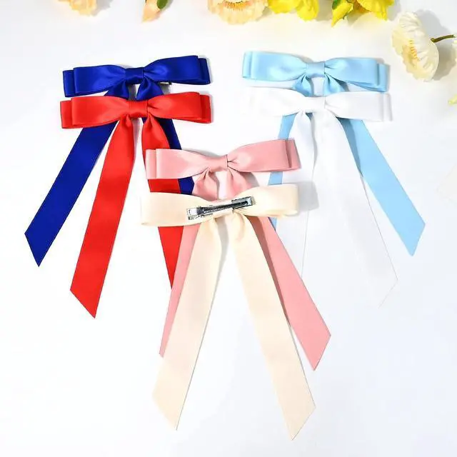 Alt view image 6 of 7 - 10PCS Silky Satin Hair Bows Hair Clip Ribbon Accessories Ponytail Holder Slides Metal Clips French Barrette Hair Bow for Women Girls Toddlers Teens Kids