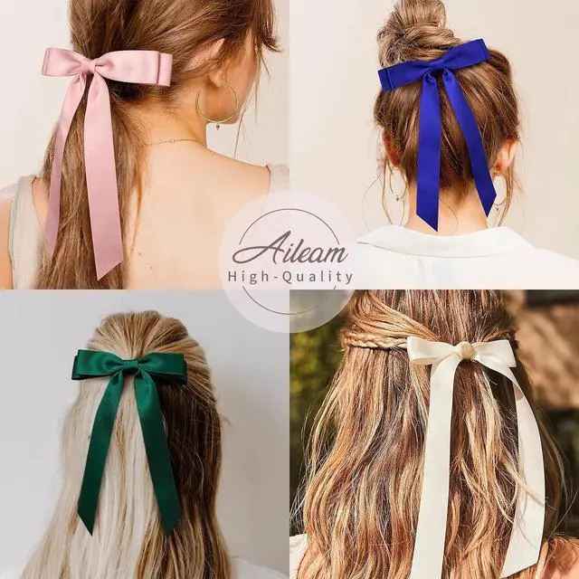 Alt view image 4 of 7 - 10PCS Silky Satin Hair Bows Hair Clip Ribbon Accessories Ponytail Holder Slides Metal Clips French Barrette Hair Bow for Women Girls Toddlers Teens Kids