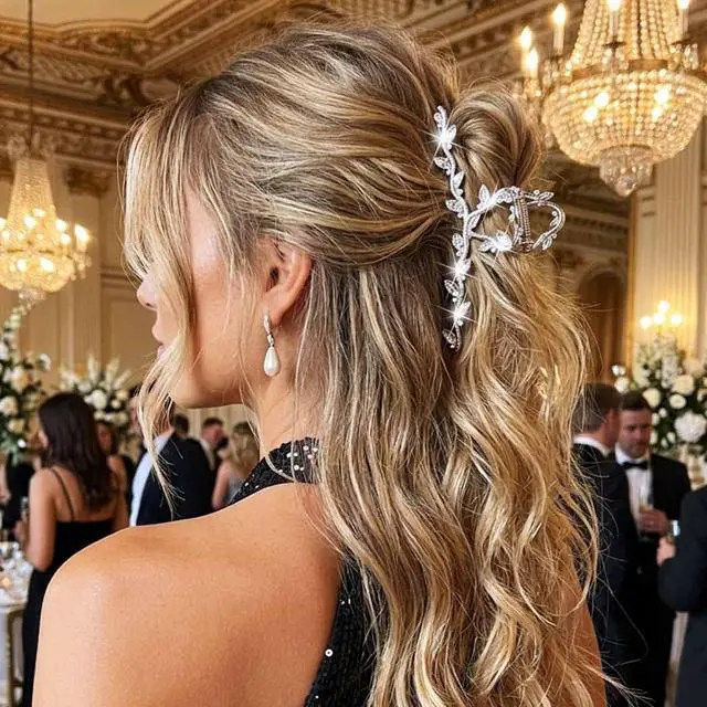 Alt view image 3 of 7 - BARTOSI Rhinestone Claw Clips Gold Fancy Hair Clips Metal Hair Claw Sparkly Hair Accessories for Women (Pack of 2)