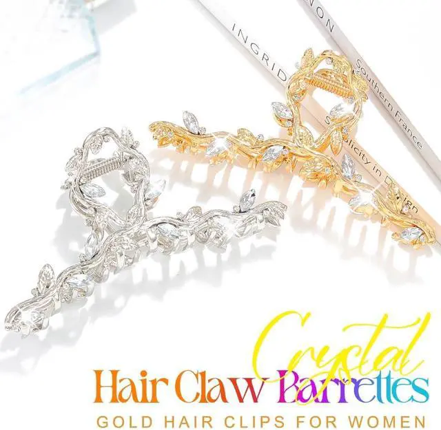 Alt view image 2 of 7 - BARTOSI Rhinestone Claw Clips Gold Fancy Hair Clips Metal Hair Claw Sparkly Hair Accessories for Women (Pack of 2)