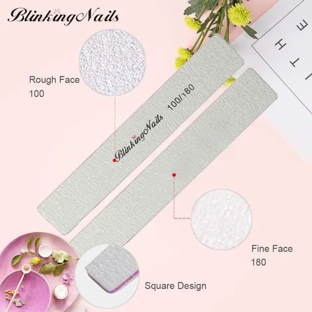 Alt view image 3 of 5 - 10Pcs Nail File 100/180 Grit Professional Nail Files and Buffers for Natural Nails, Double Sides Washable Block Disposable Nail Files for Nail Art DIY or Nail Manicure Salon