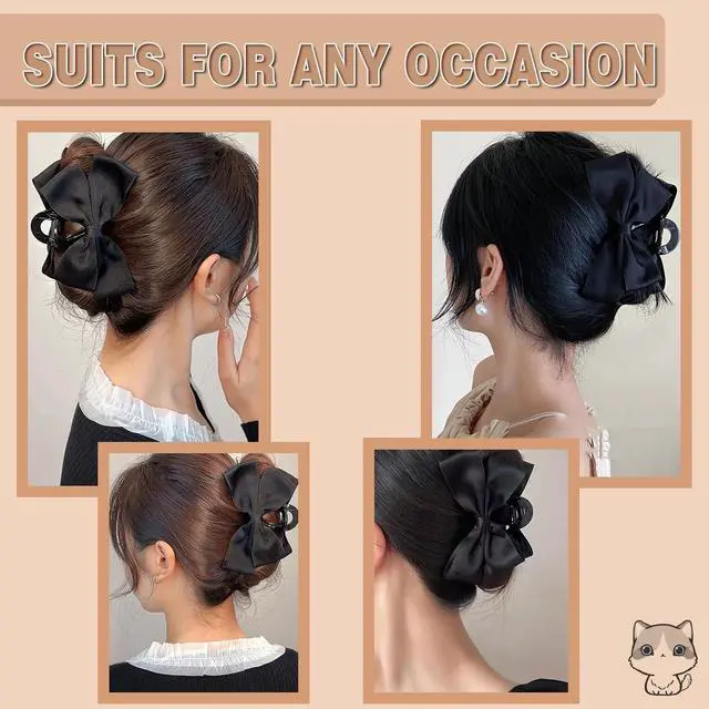 Alt view image 5 of 7 - Premium Hair Clips for Women: Bow-knot Claw Clips for Thick and Thin Hair, Big Non-slip Bow Clips in Black