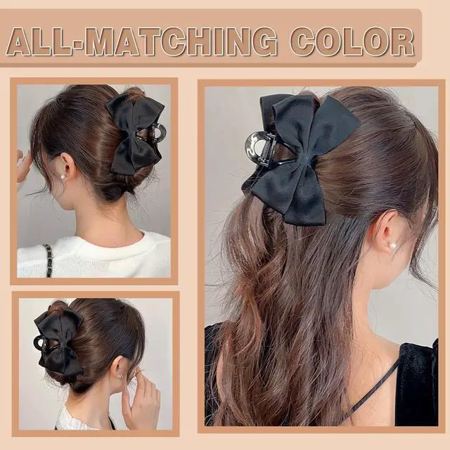 Alt view image 6 of 7 - Premium Hair Clips for Women: Bow-knot Claw Clips for Thick and Thin Hair, Big Non-slip Bow Clips in Black