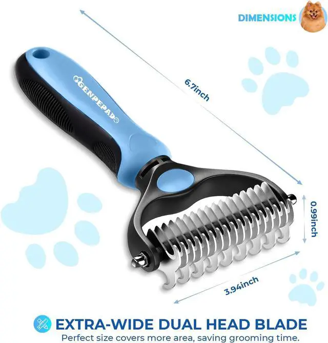 Alt view image 3 of 7 - Undercoat Rake for Dogs & Cats, Dematting Comb with Extra Wide Double-Sided Stainless Steel Teeth for Detangling, Deshedding, Brushing, Thinning & Removing Shed Fur, Knots, Mats, and Tangles in Pets