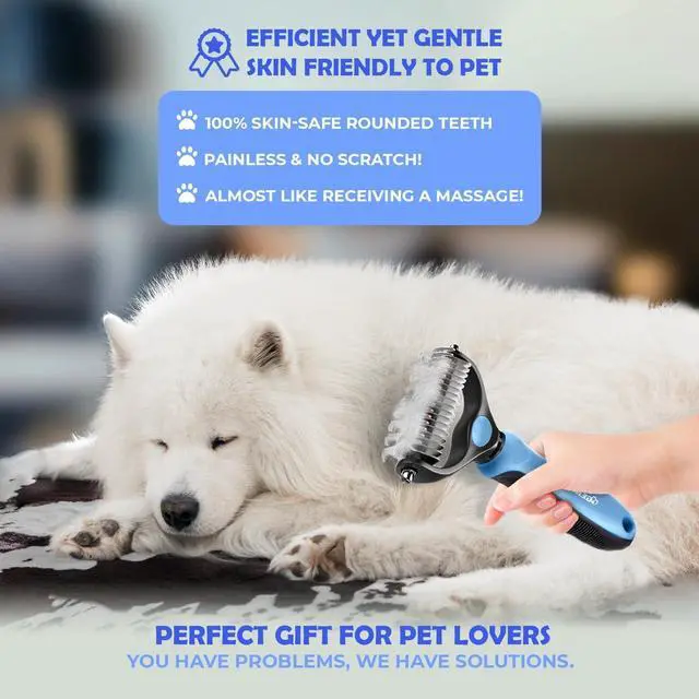 Alt view image 7 of 7 - Undercoat Rake for Dogs & Cats, Dematting Comb with Extra Wide Double-Sided Stainless Steel Teeth for Detangling, Deshedding, Brushing, Thinning & Removing Shed Fur, Knots, Mats, and Tangles in Pets