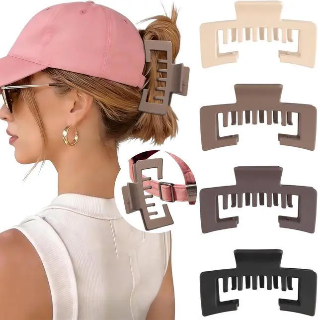 Main image of Hat-Friendly Claw Clips for Baseball Caps, Trucker Hat Hair Clips for Women | 4 Pcs Hair Claw Clips for Thick Hair Hat Hairstyles, Gifts Hair Accessories