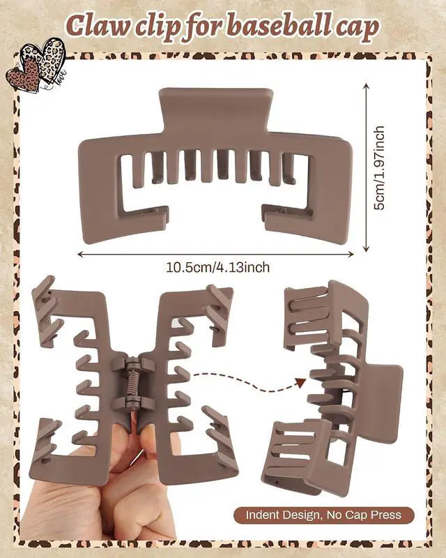Alt view image 2 of 7 - Hat-Friendly Claw Clips for Baseball Caps, Trucker Hat Hair Clips for Women | 4 Pcs Hair Claw Clips for Thick Hair Hat Hairstyles, Gifts Hair Accessories