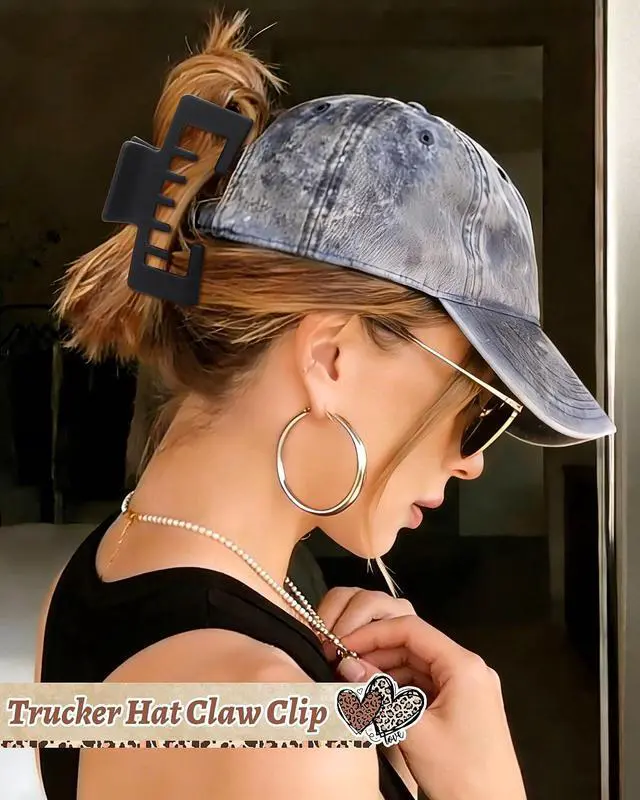 Alt view image 5 of 7 - Hat-Friendly Claw Clips for Baseball Caps, Trucker Hat Hair Clips for Women | 4 Pcs Hair Claw Clips for Thick Hair Hat Hairstyles, Gifts Hair Accessories