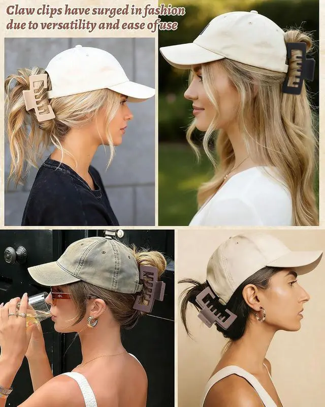 Alt view image 6 of 7 - Hat-Friendly Claw Clips for Baseball Caps, Trucker Hat Hair Clips for Women | 4 Pcs Hair Claw Clips for Thick Hair Hat Hairstyles, Gifts Hair Accessories